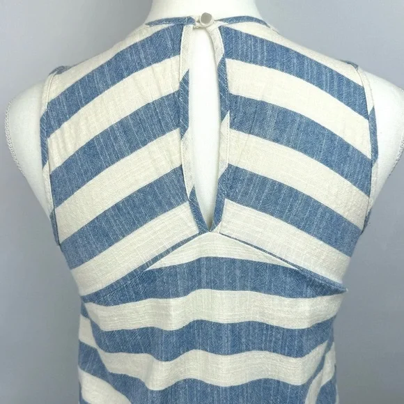 Monteau Sundress Shift Dress Sleeveless Cotton Blue Cream Stripes Small Coastal - Picture 7 of 11